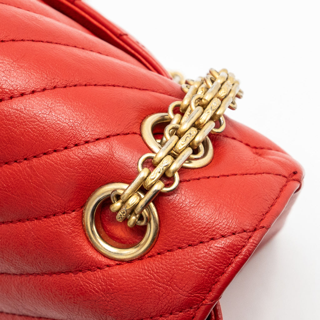 CHANEL SMALL 2.55 REISSUE FLAP BAG CHEVRON CALFSKIN RED GHW