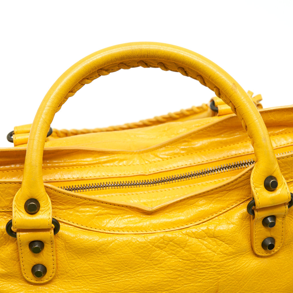 BALENCIAGA CLASSIC CITY BAG YELLOW RUTHENIUM HARDWARE