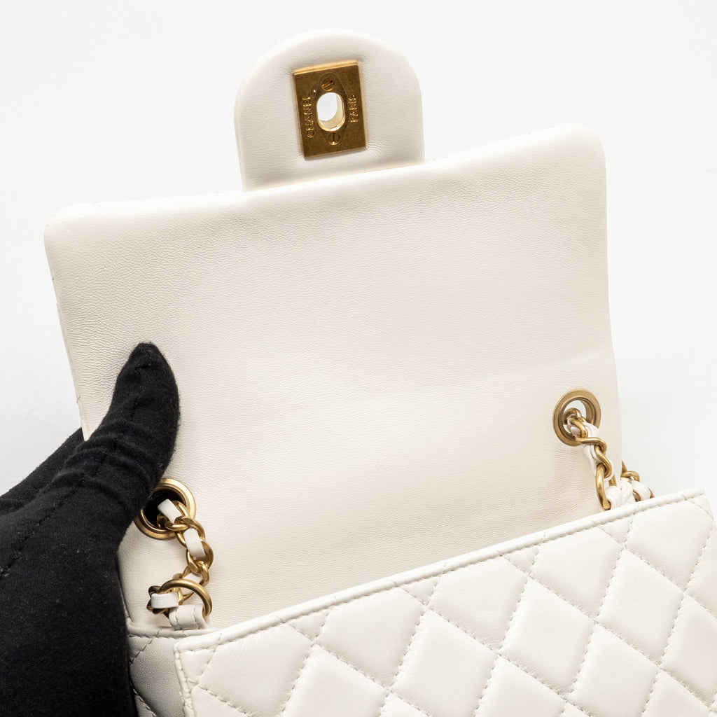 CHANEL PEARL CRUSH MINI SQUARE FLAP BAG LAMBSKIN WHITE GHW (MICROCHIP)