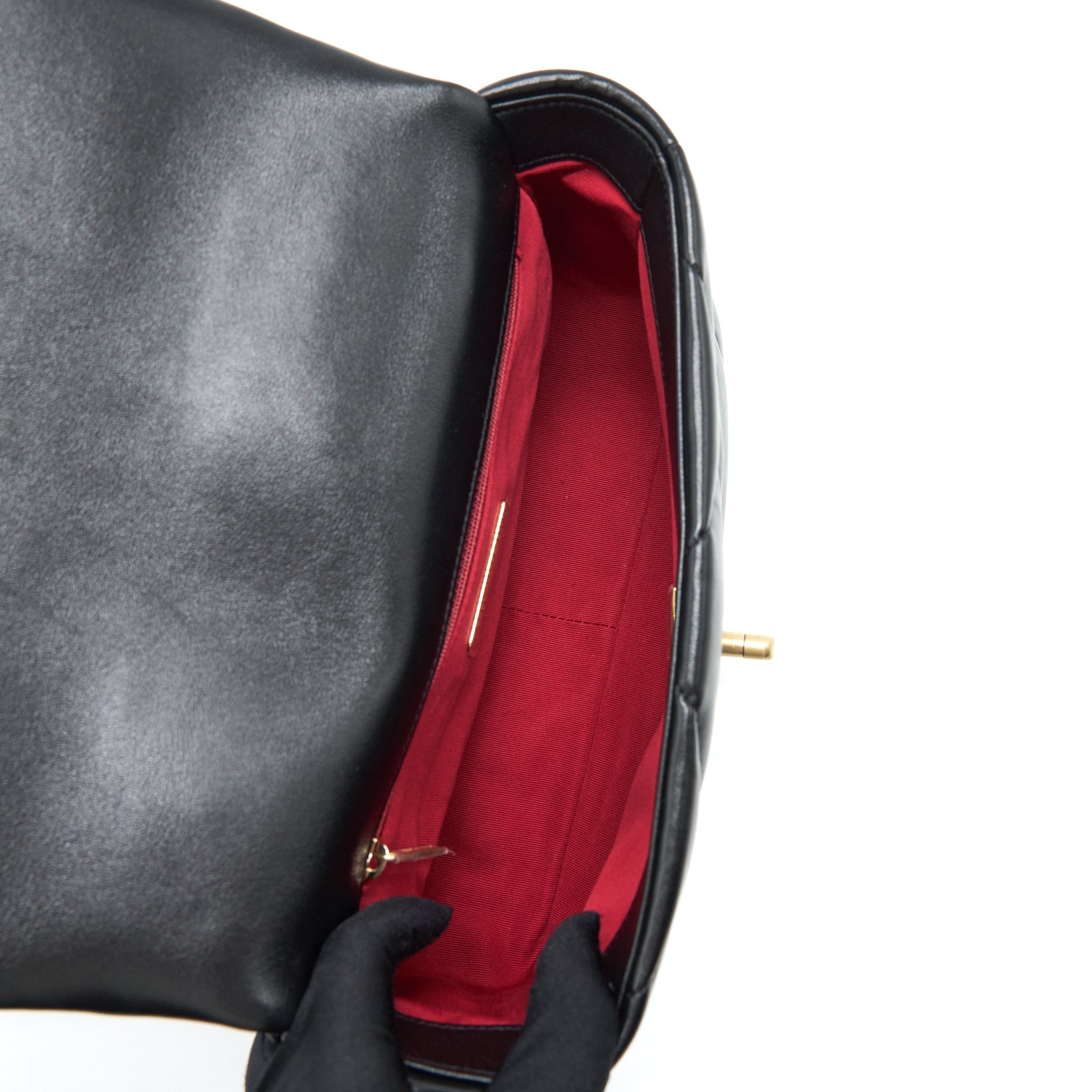 CHANEL SMALL 19 BAG LAMBSKIN BLACK GHW (MICROCHIP)