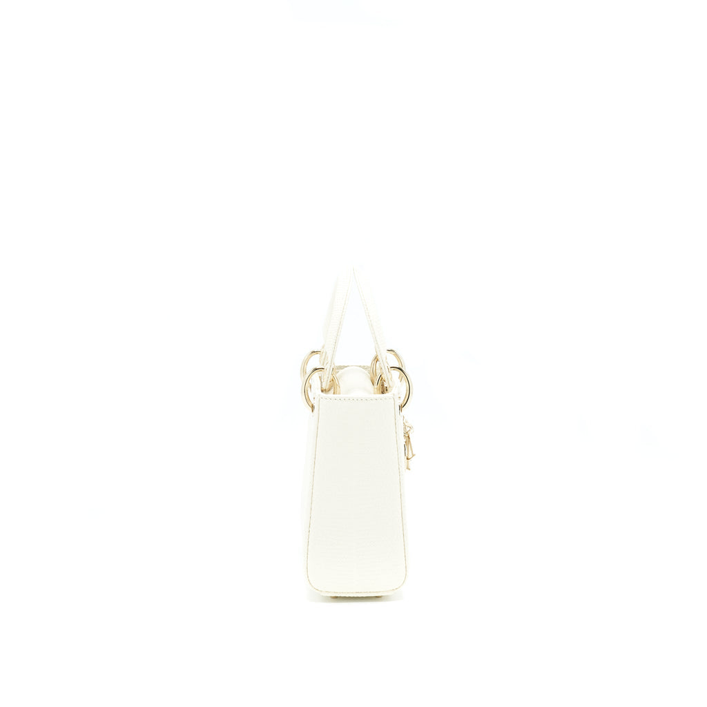 DIOR LIZARD MINI LADY DIOR BAG WHITE LGHW