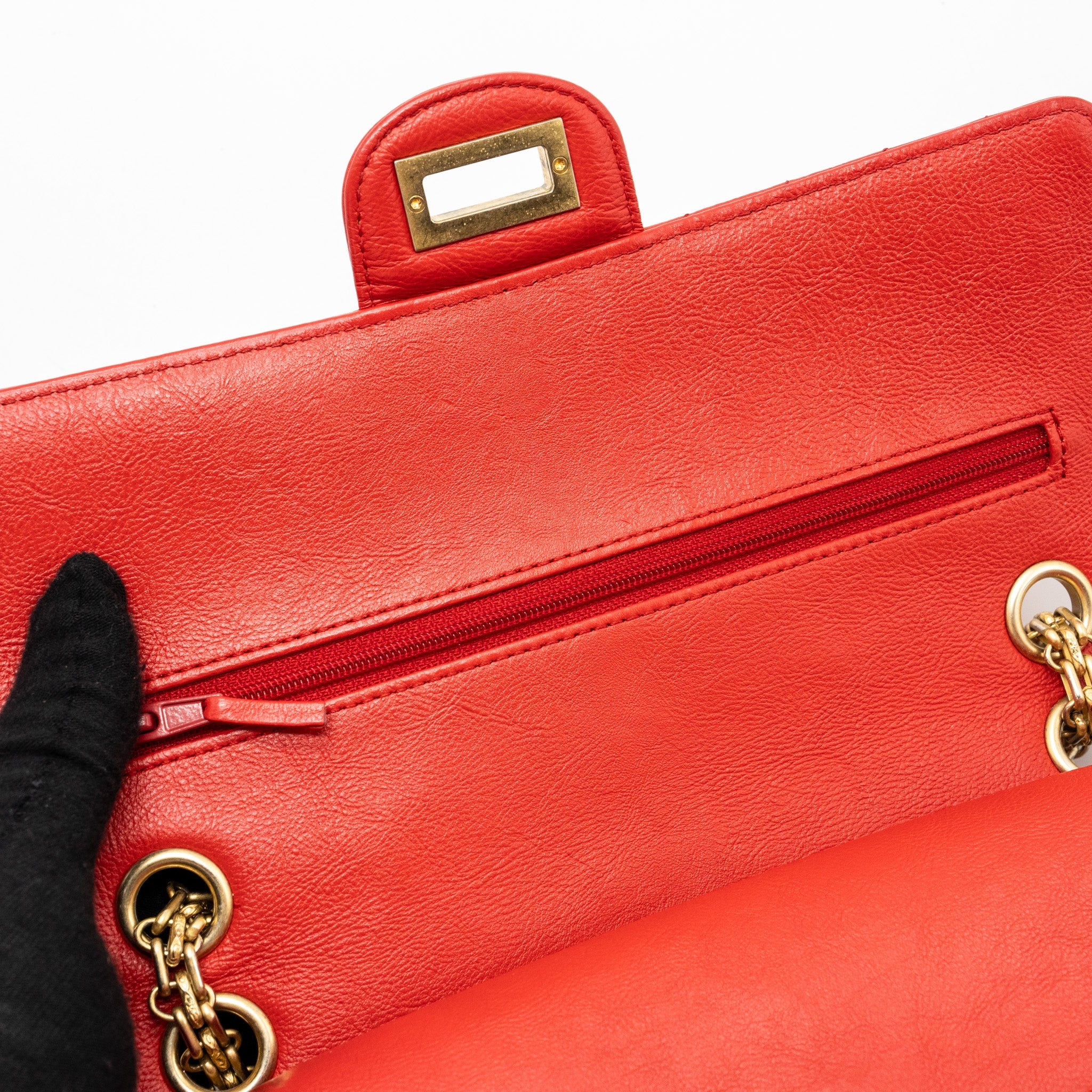 CHANEL SMALL 2.55 REISSUE FLAP BAG CHEVRON CALFSKIN RED GHW