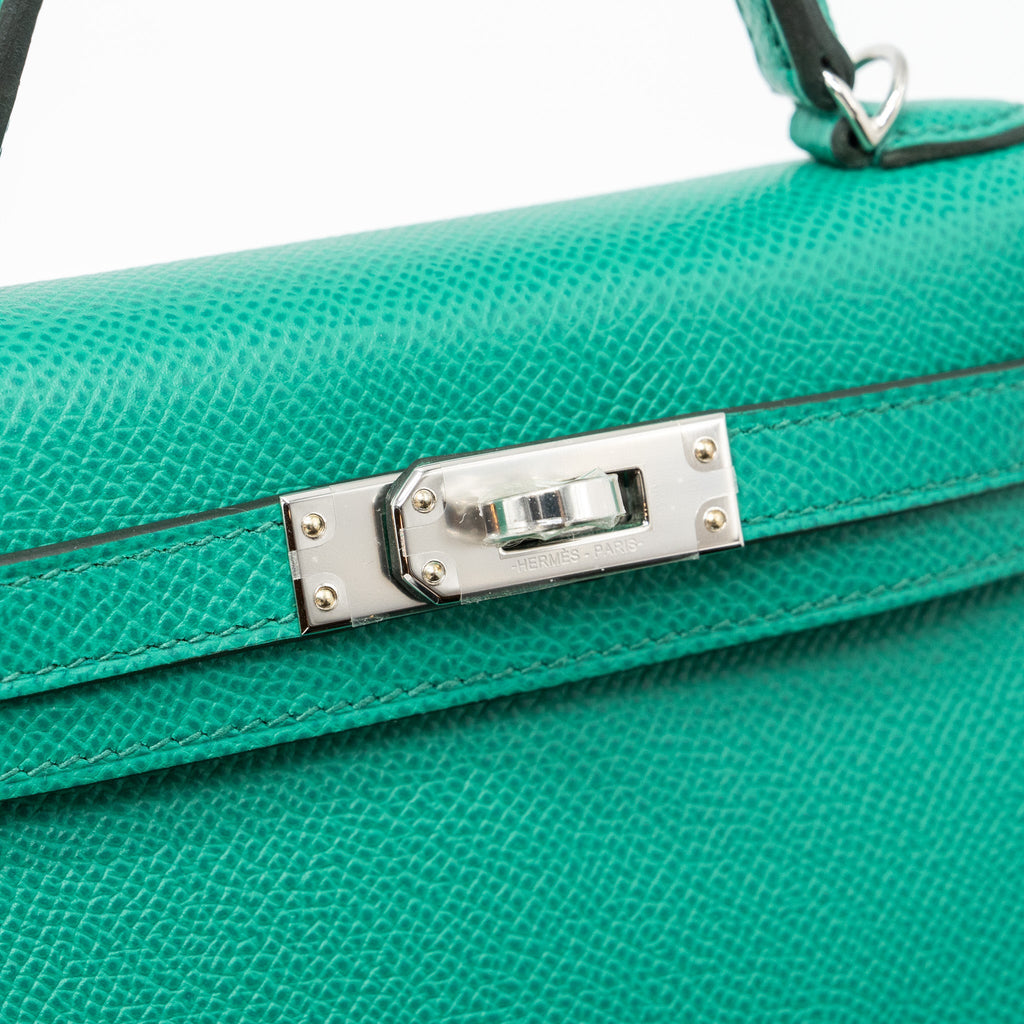HERMES MINI KELLY EPSOM WOOLY STRAP VERT JADE/ BLUE PARADIS-SAPHIR SHW