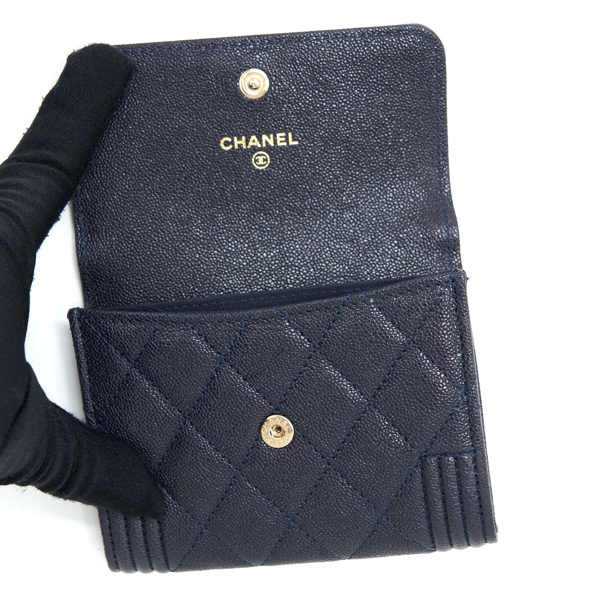 CHANEL BOY SMALL FLAP CARD HOLDER CAVIAR BLACK GHW
