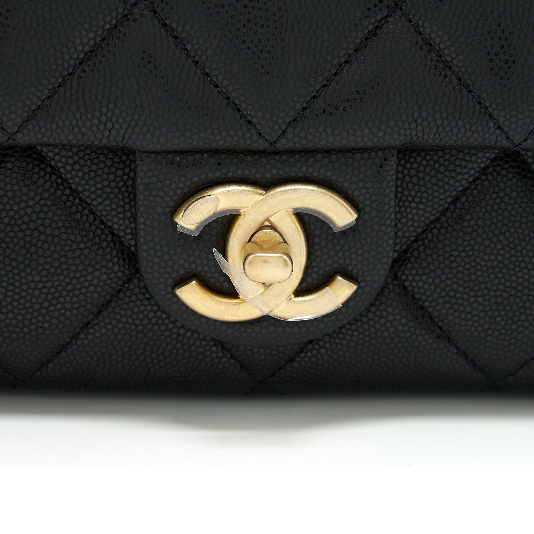 CHANEL 22A SMALL FLAP BAG WITH BUTTON ON CHAINS CAVIAR BLACK BRUSHED GHW