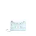 CHANEL 21K SMALL CLASSIC DOUBLE FLAP BAG CAVIAR LIGHT BLUE SHW (MICROCHIP)