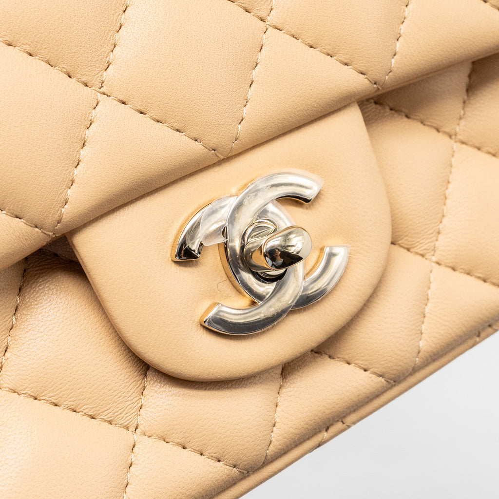 CHANEL 22C MINI RECTANGULAR FLAP BAG LAMBSKIN BEIGE LGHW (MICROCHIP)