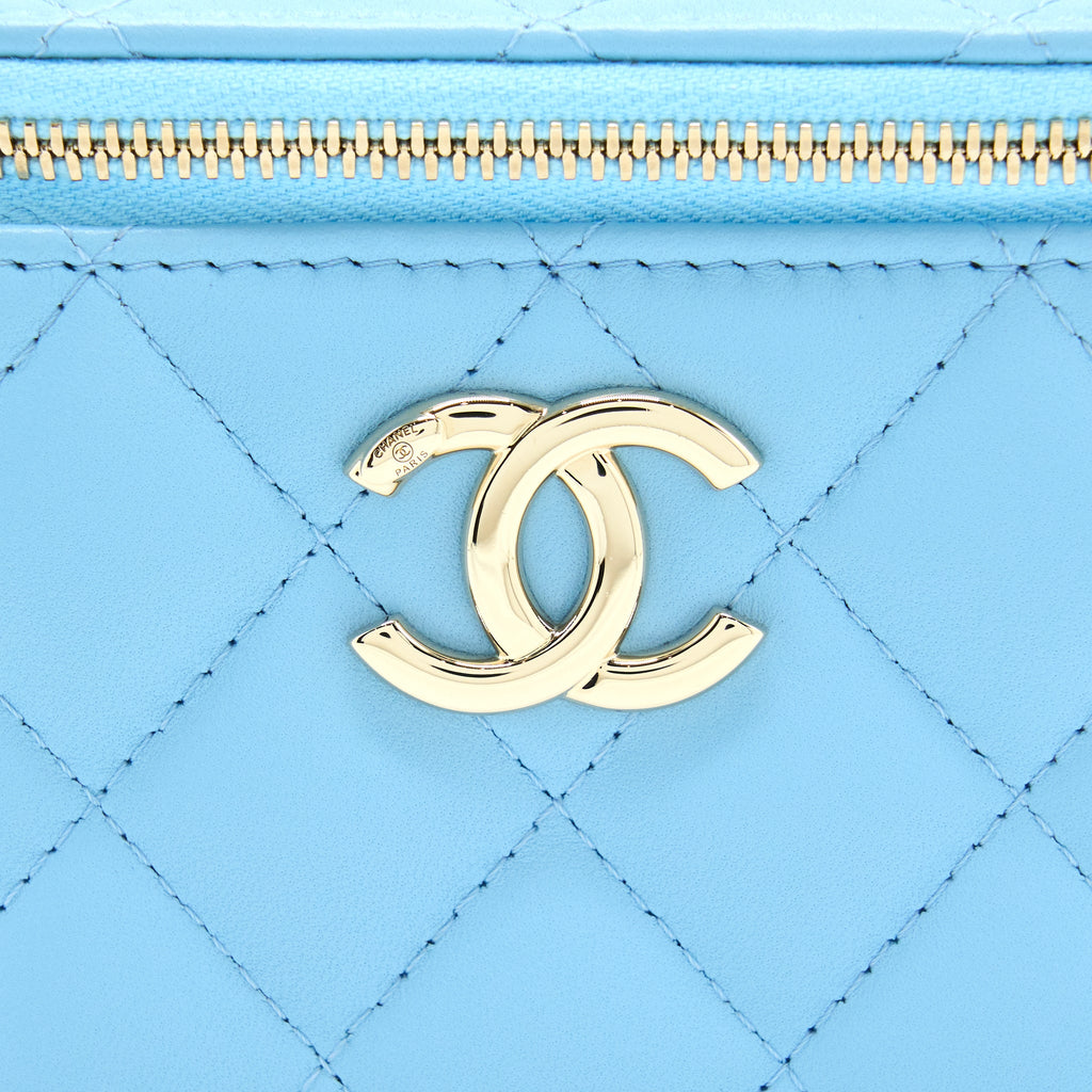 CHANEL MINI VANITY CASE WITH GIANT CHAIN LAMBSKIN BLUE LGHW