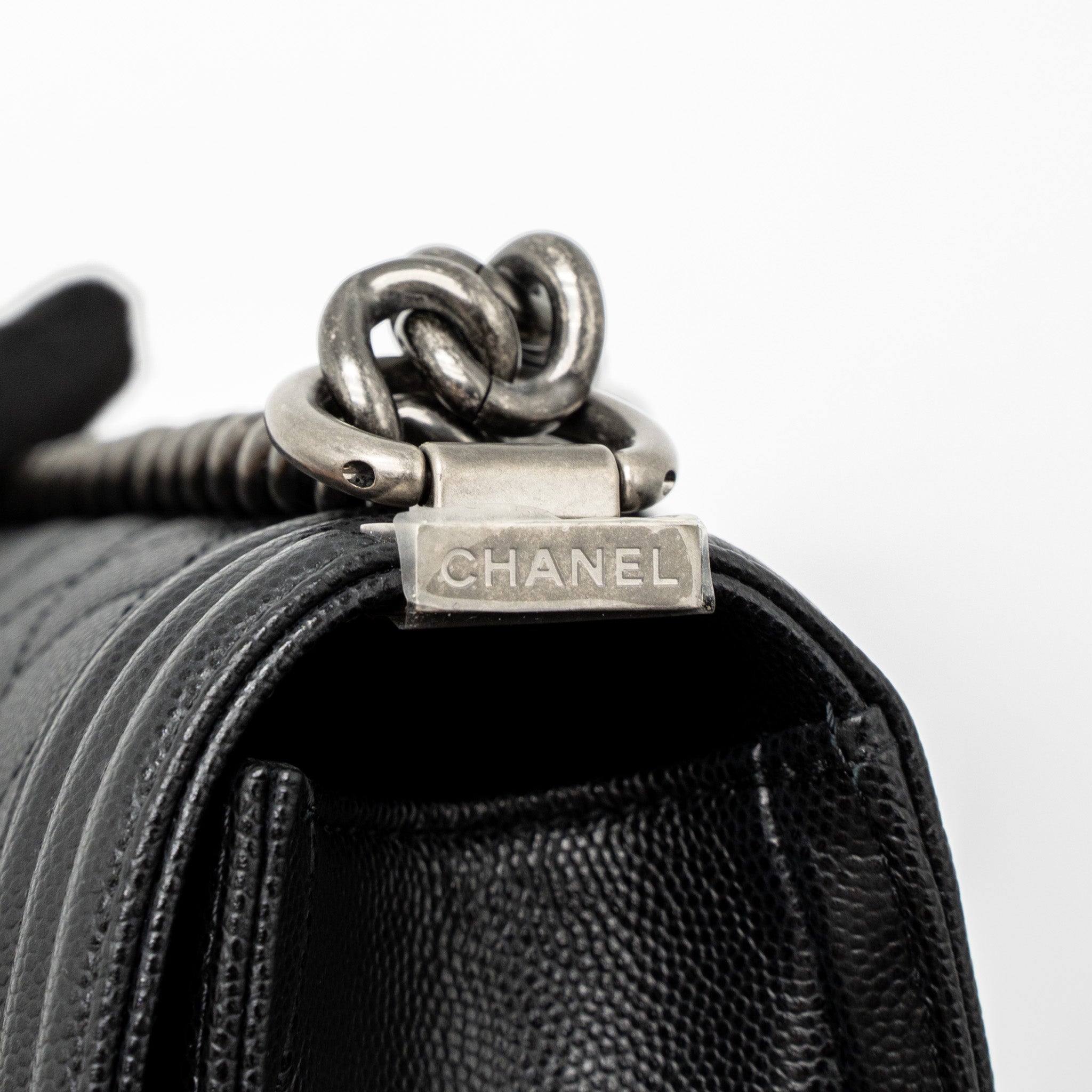 CHANEL SMALL BOY BAG CAVIAR BLACK SHW (MICROCHIP)