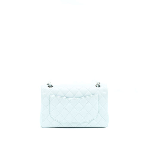 CHANEL 21K SMALL CLASSIC DOUBLE FLAP BAG CAVIAR LIGHT BLUE SHW (MICROCHIP)