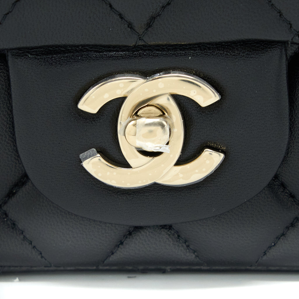 CHANEL CLASSIC MINI SQUARE FLAP BAG LAMBSKIN BLACK LGHW (MICROCHIP)