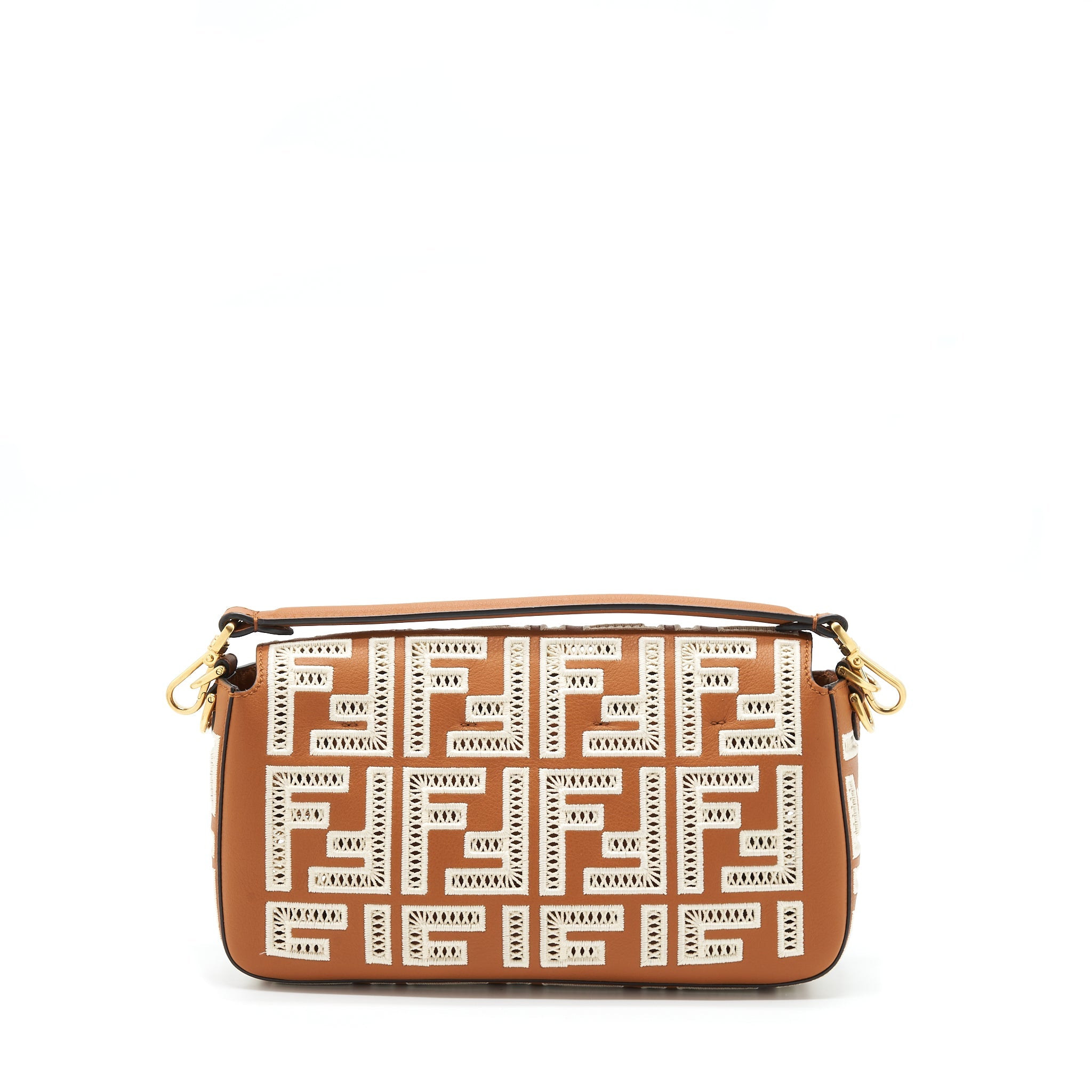 FENDI BAGUETTE CALFSKIN BROWN AND WHITE GHW