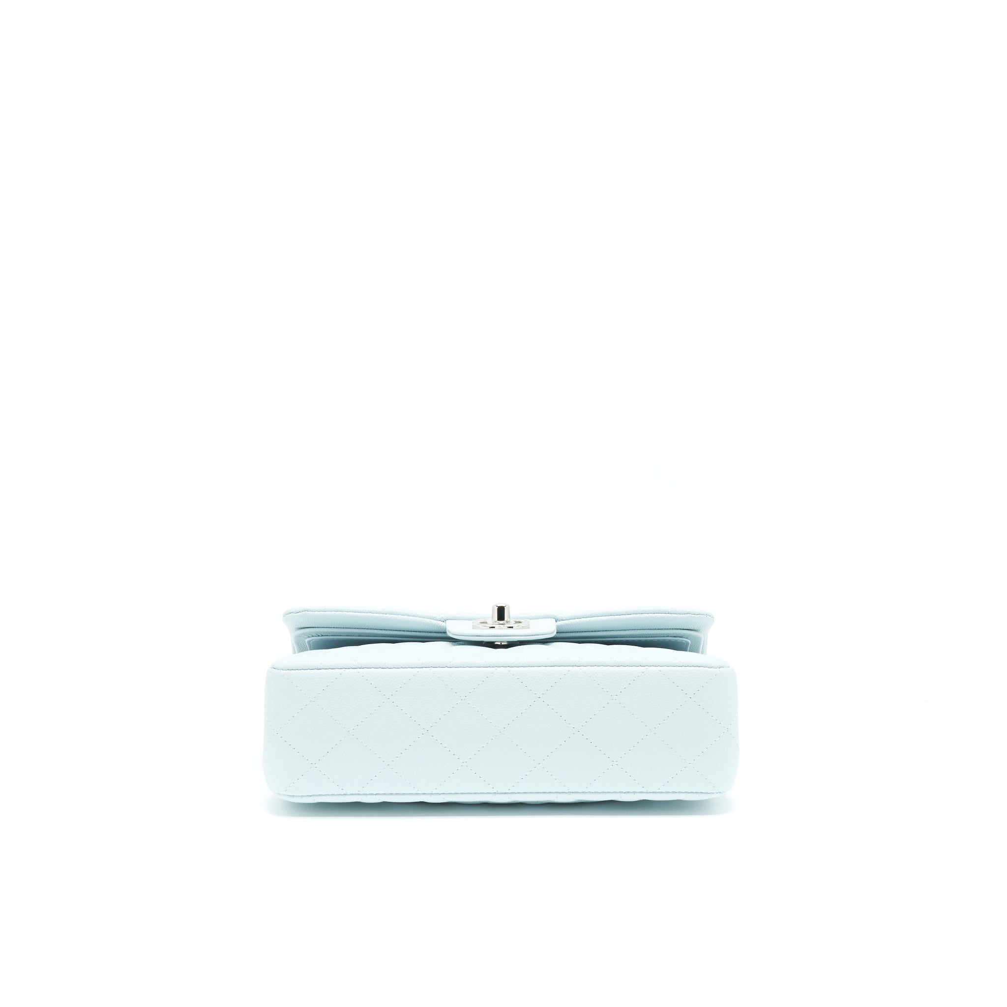 CHANEL 21K SMALL CLASSIC DOUBLE FLAP BAG CAVIAR LIGHT BLUE SHW (MICROCHIP)