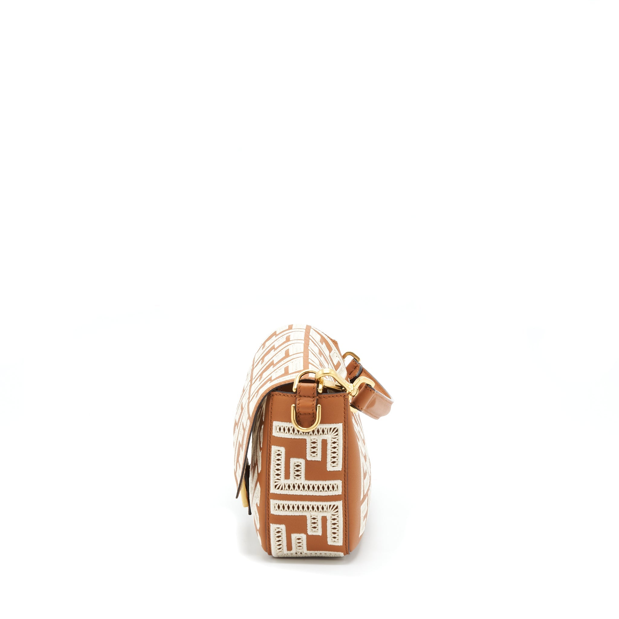 FENDI BAGUETTE CALFSKIN BROWN AND WHITE GHW