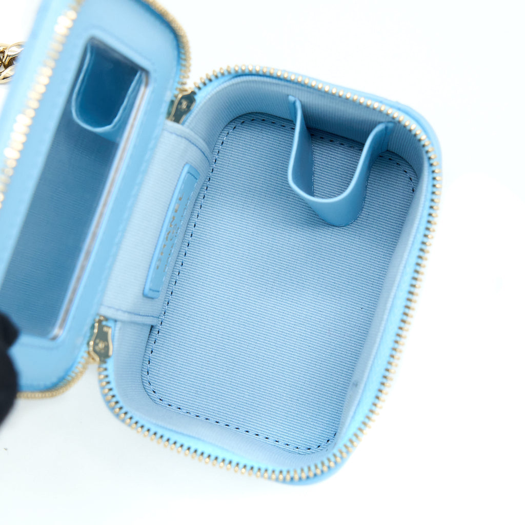 CHANEL MINI VANITY CASE WITH GIANT CHAIN LAMBSKIN BLUE LGHW