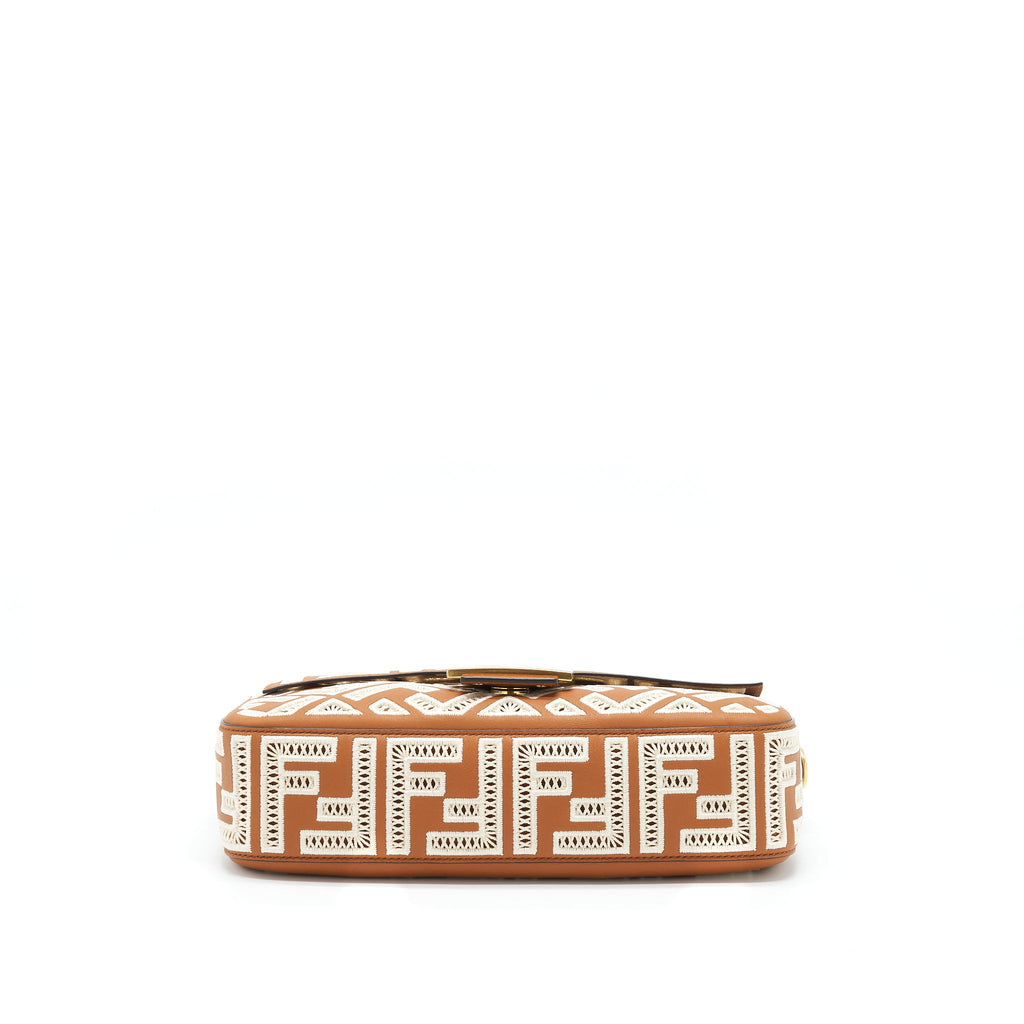 FENDI BAGUETTE CALFSKIN BROWN AND WHITE GHW