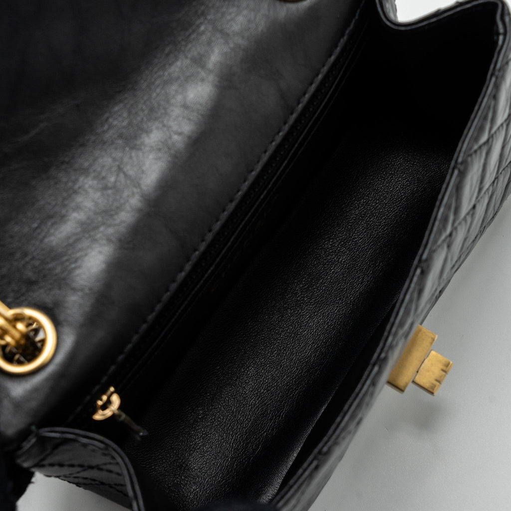 CHANEL MINI 2.55 REISSUE FLAP BAG AGED CALFSKIN BLACK GHW