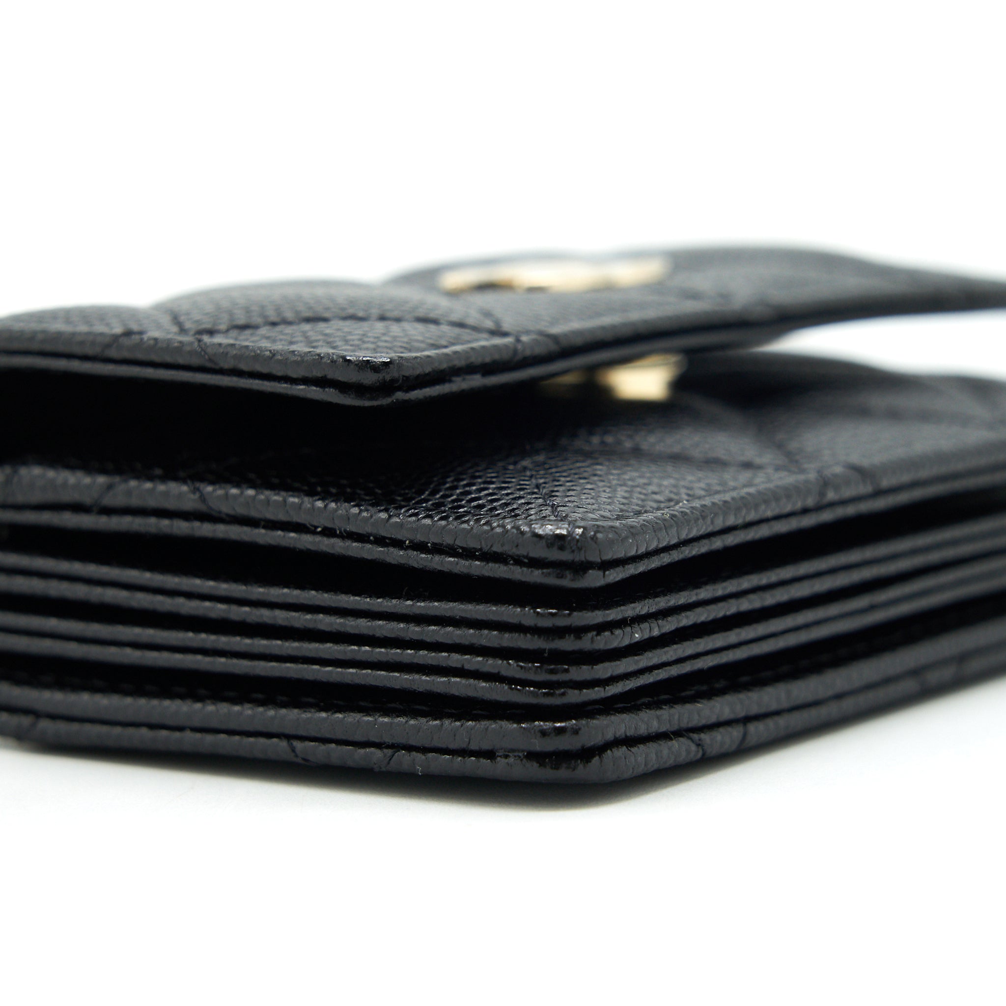 CHANEL 21K CAVIAR MINI FLAP CARDHOLDER WITH CHAIN BLACK LGHW