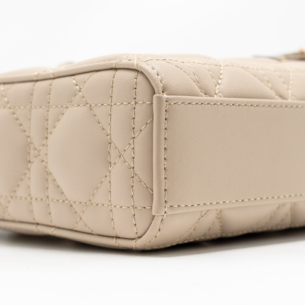 DIOR MEDIUM LADY D-JOY BAG CANNAGE LAMBSKIN POWDER BEIGE LGHW
