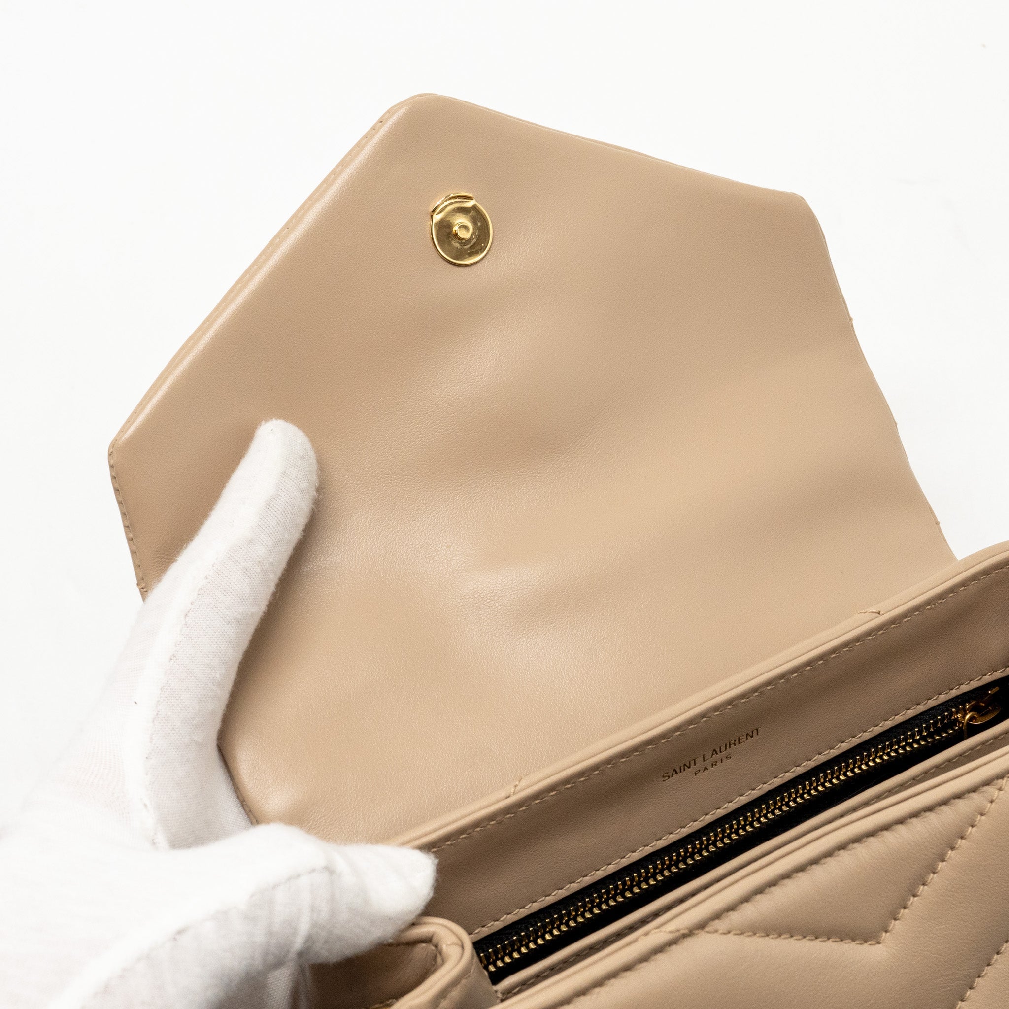 SAINT LAURENT/YSL MINI TOY LOULOU STRAP BAG CALFSKIN DARK BEIGE GHW