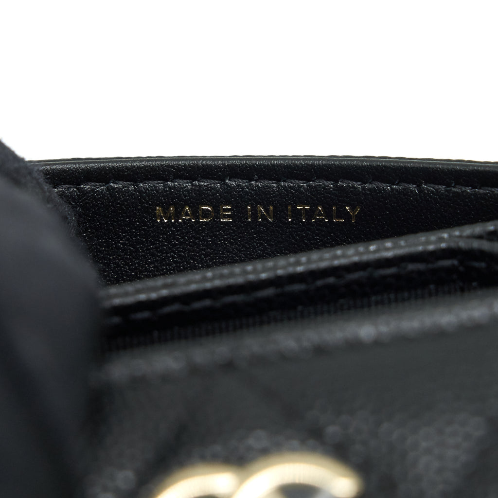 CHANEL 21K CAVIAR MINI FLAP CARDHOLDER WITH CHAIN BLACK LGHW