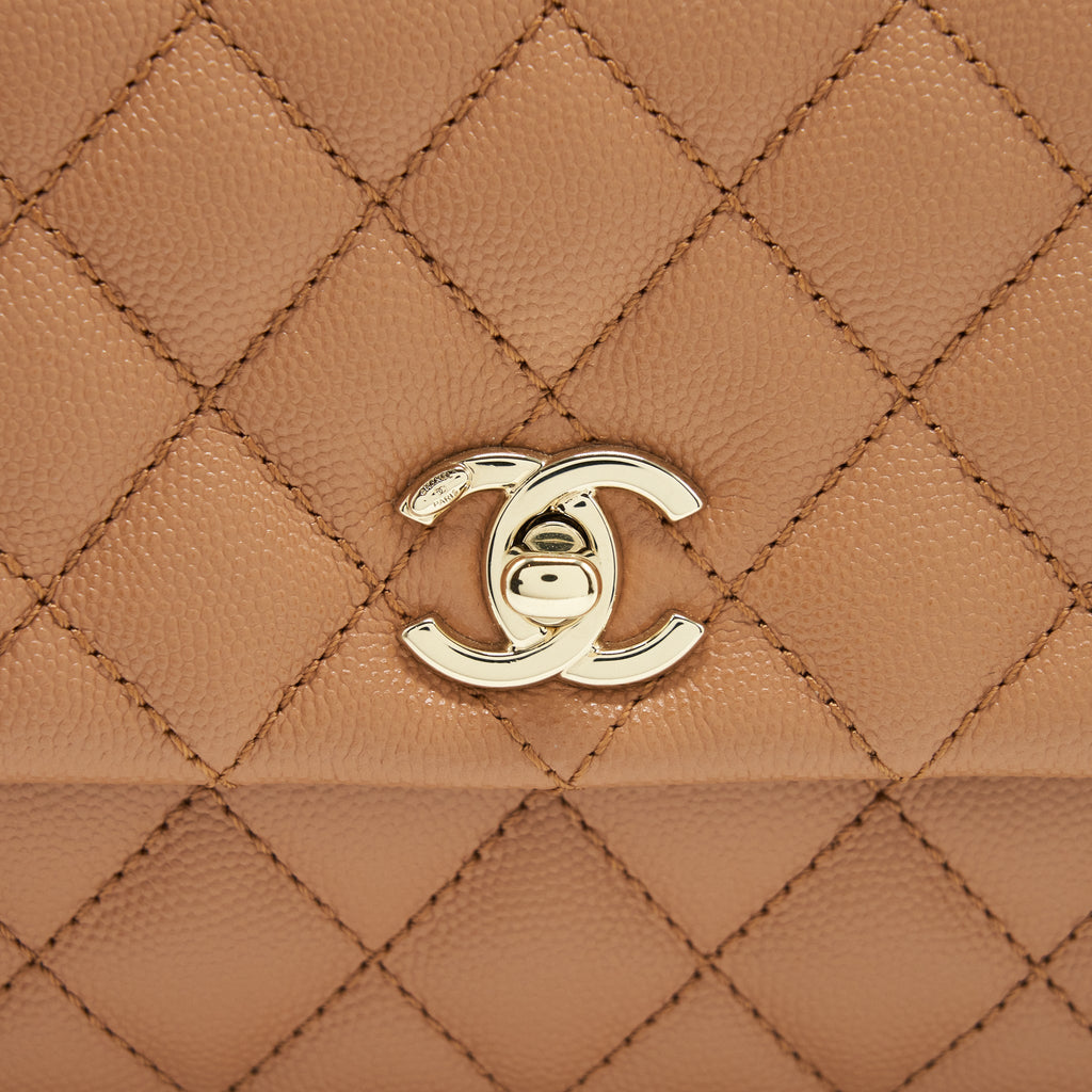 CHANEL 21P SMALL COCO HANDLE CAVIAR NB356 CARAMEL LGHW
