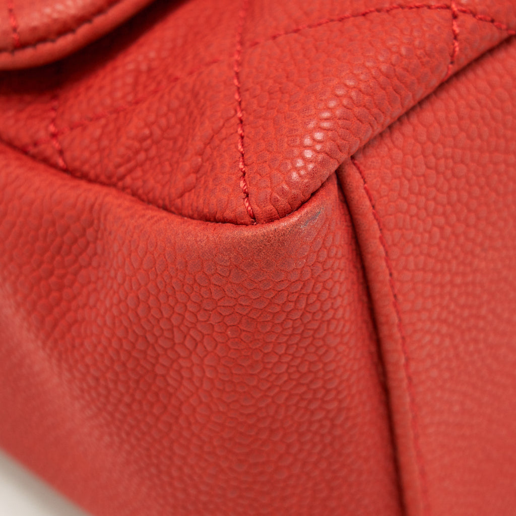 CHANEL TOP HANDLE RECTANGULAR FLAP BAG GRAINED CALFSKIN RED GHW