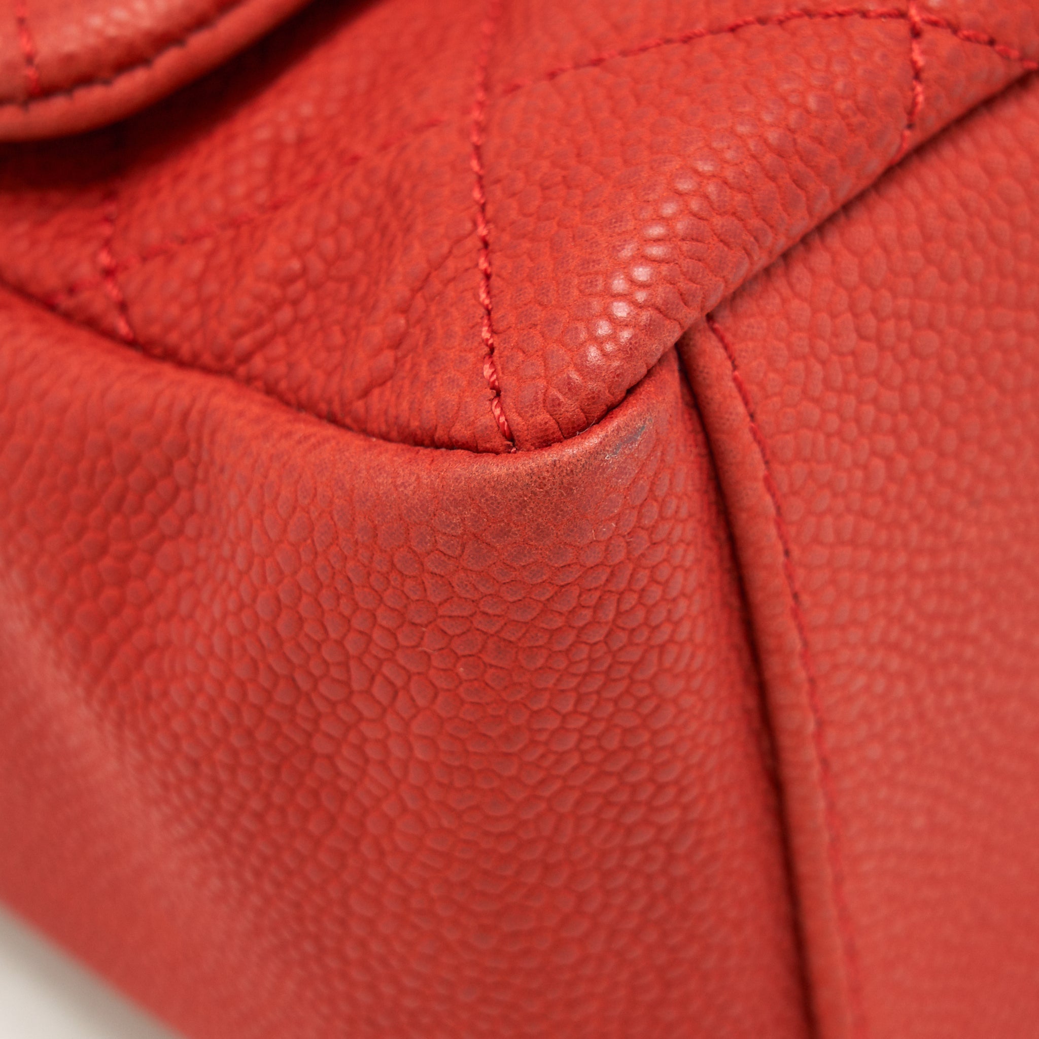 CHANEL TOP HANDLE RECTANGULAR FLAP BAG GRAINED CALFSKIN RED GHW