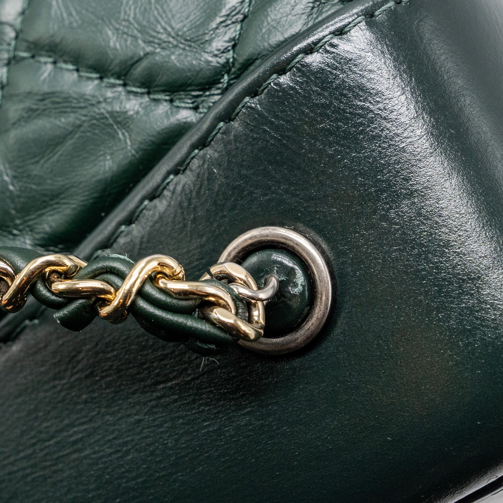 CHANEL SMALL GABRIELLE BACKPACK AGED CALFSKIN DARK GREEN MULTICOLOUR HARDWARE
