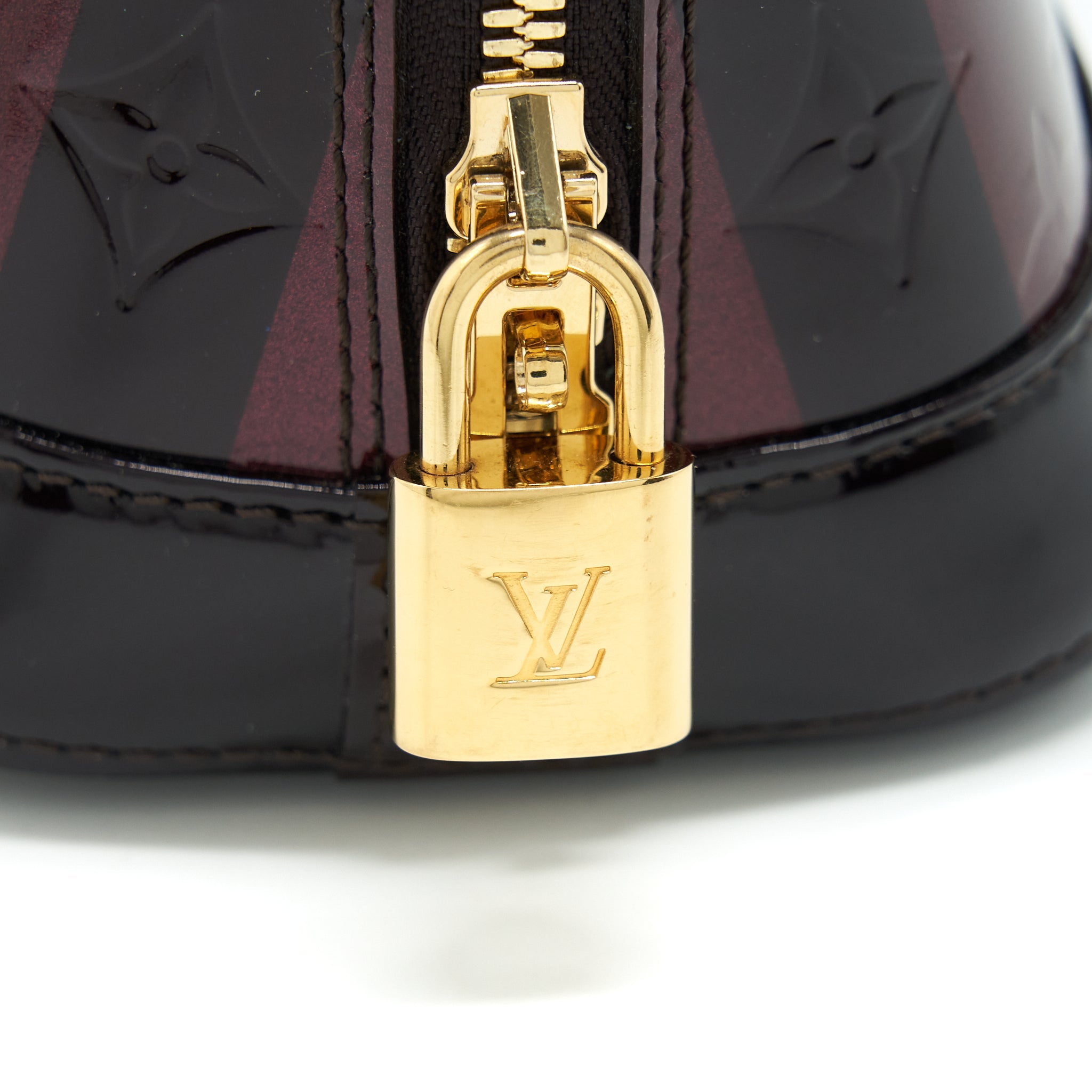 LOUIS VUITTON ALMA BB PATENT AMARANTE RAYE GHW