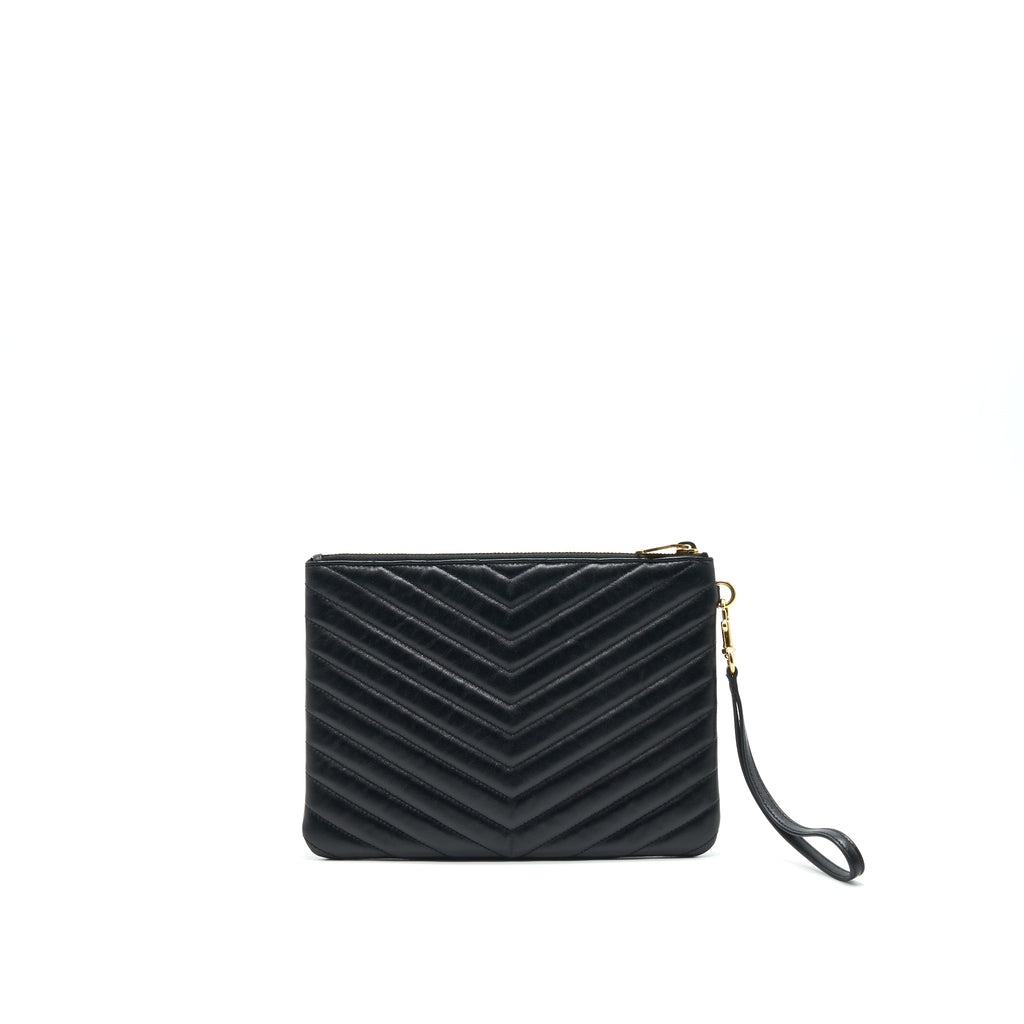 SAINT LAURENT MONOGRAM QUILTED LEATHER POUCH BLACK GHW