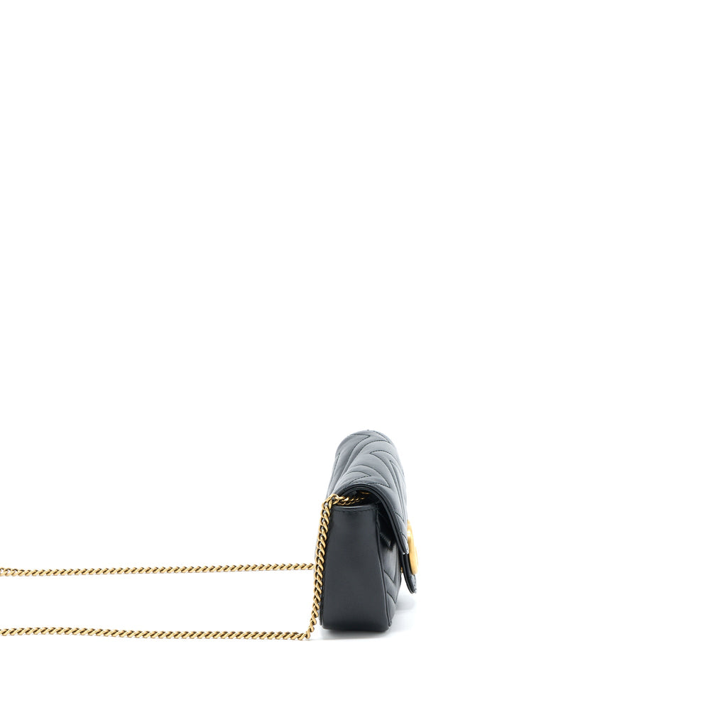 GUCCI GG MARMONT SUPER MINI CHAIN BAG CALFSKIN BLACK BRUSHED GHW