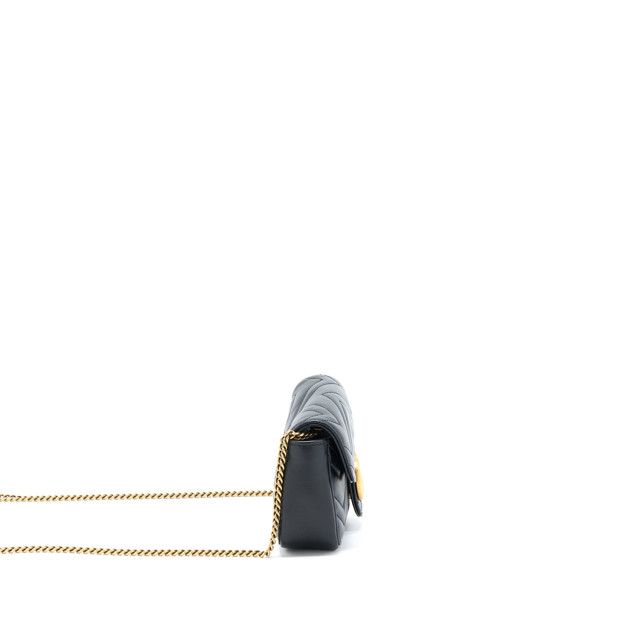 GUCCI GG MARMONT SUPER MINI CHAIN BAG CALFSKIN BLACK BRUSHED GHW