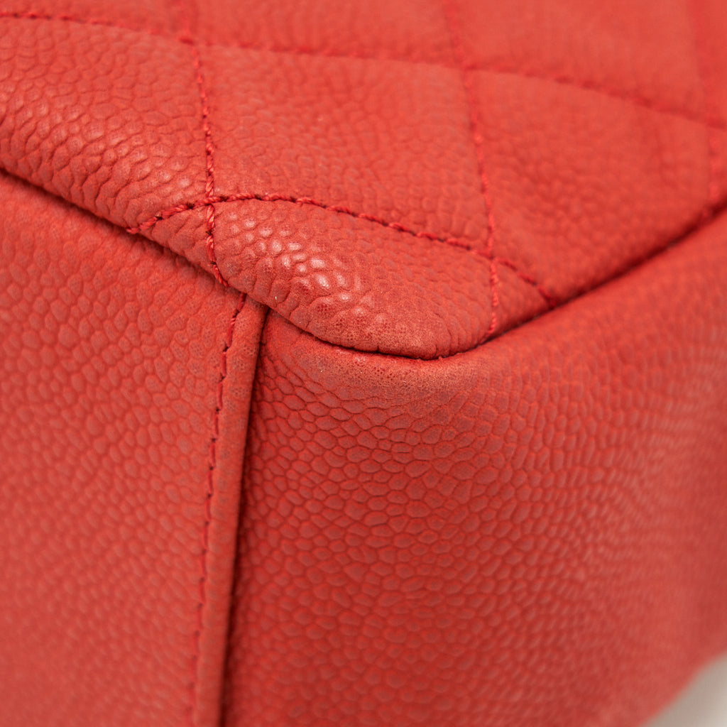 CHANEL TOP HANDLE RECTANGULAR FLAP BAG GRAINED CALFSKIN RED GHW