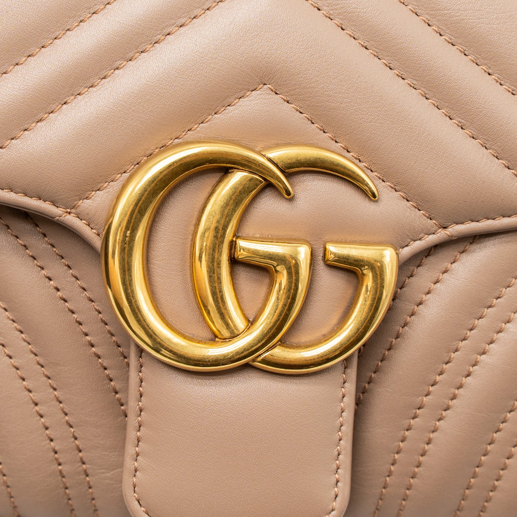 GUCCI SMALL GG MARMONT BAG CALFSKIN BEIGE BRUSHED GHW