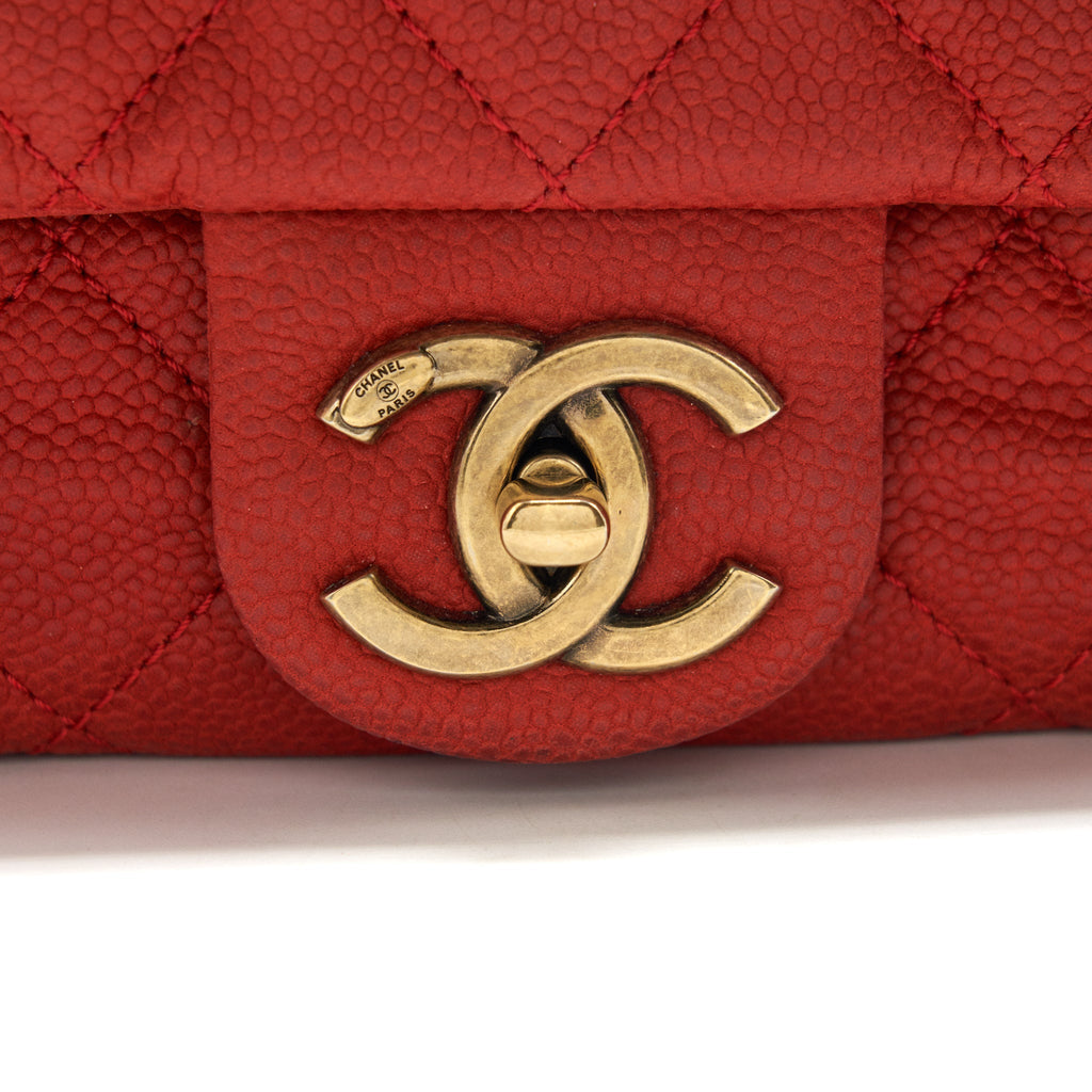 CHANEL TOP HANDLE RECTANGULAR FLAP BAG GRAINED CALFSKIN RED GHW