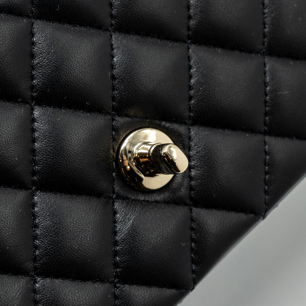 CHANEL TOP HANDLE MINI RECTANGULAR FLAP BAG LAMBSKIN BLACK LGHW (MICROCHIP )