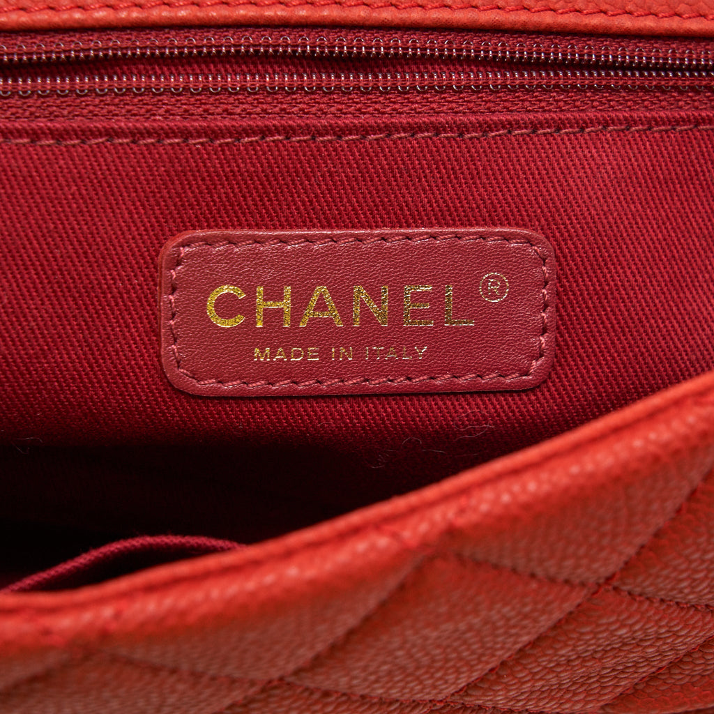 CHANEL TOP HANDLE RECTANGULAR FLAP BAG GRAINED CALFSKIN RED GHW