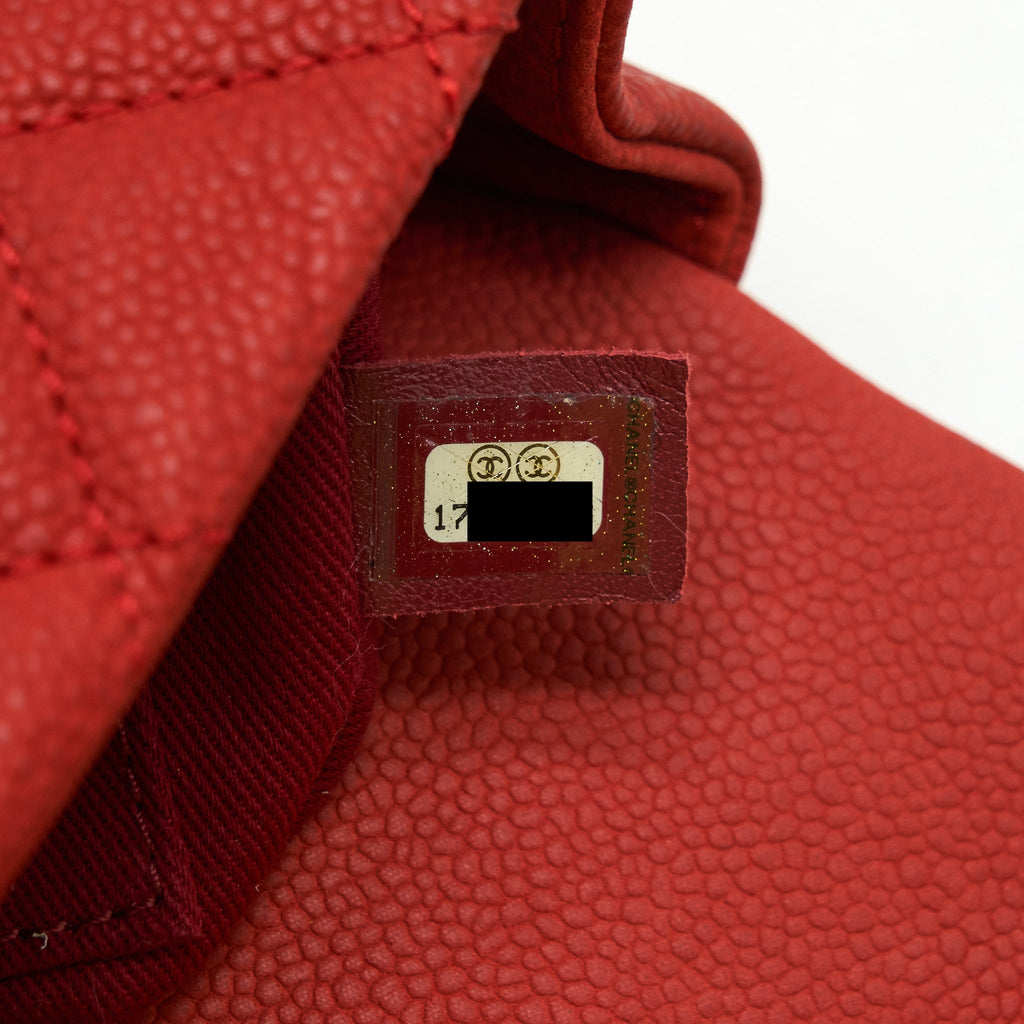 CHANEL TOP HANDLE RECTANGULAR FLAP BAG GRAINED CALFSKIN RED GHW