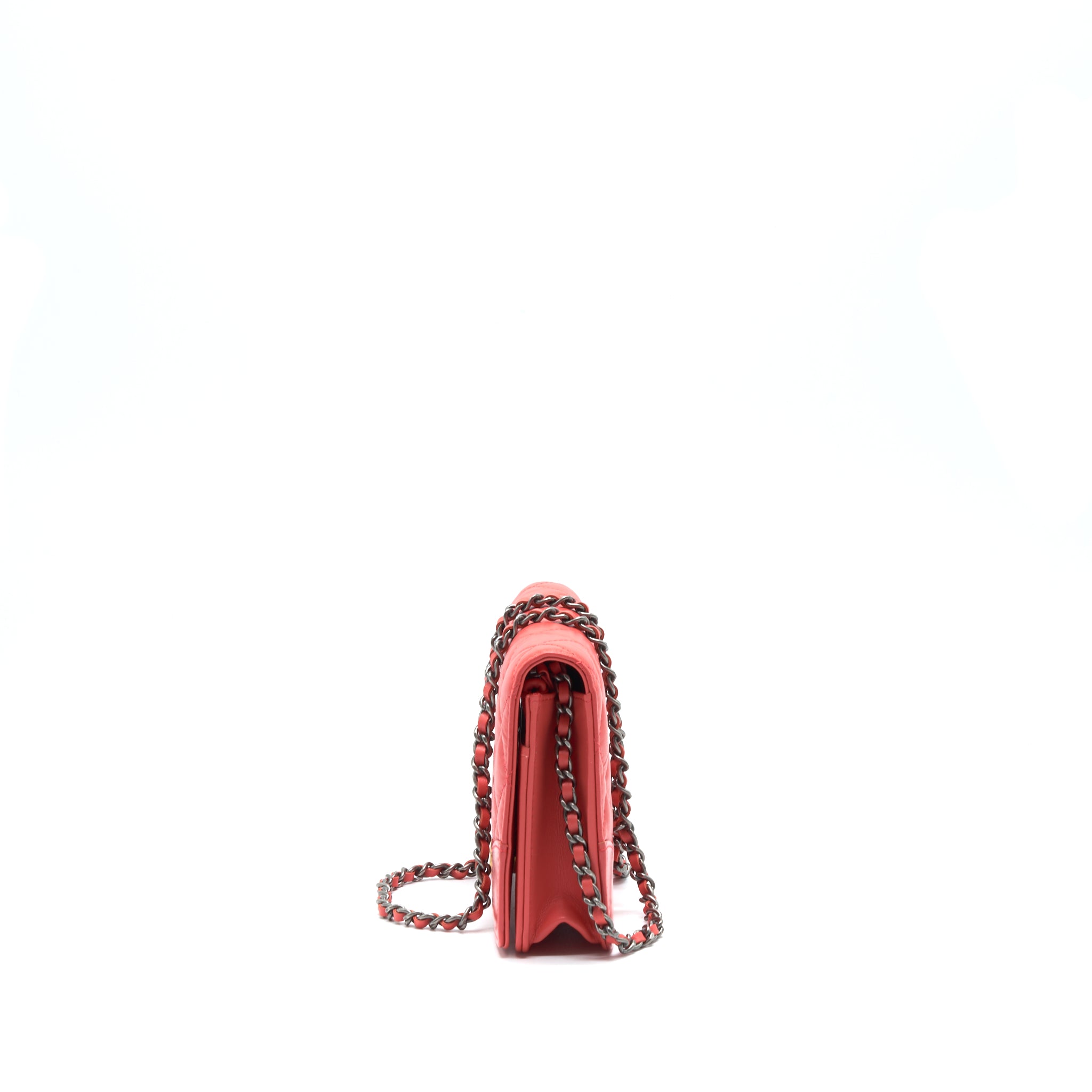 CHANEL WALLET ON CHAIN CORAL PINK DOUBLE COLOUR HARDWARE