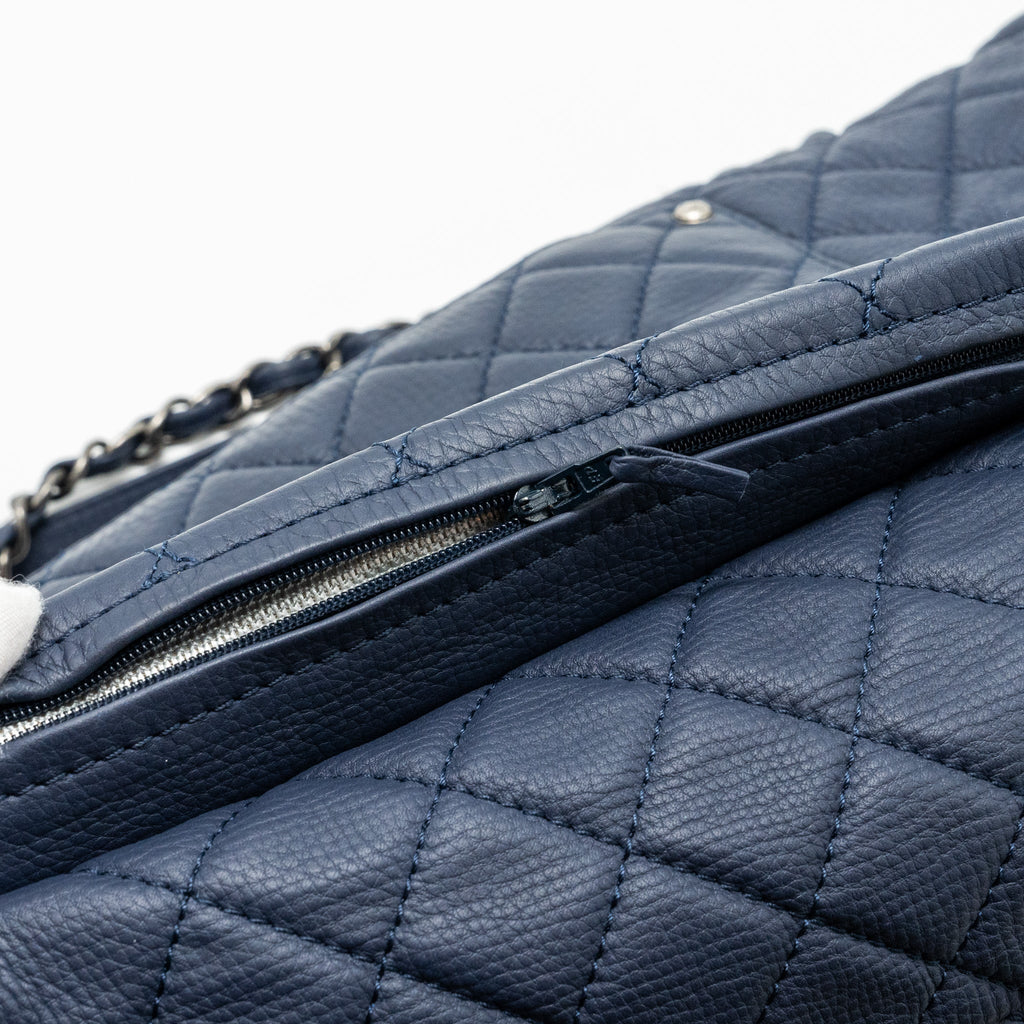 CHANEL XXL AIRLINE CLASSIC FLAP BAG GRAINED CALFSKIN DARK BLUE RUTHENIUM HARDWARE
