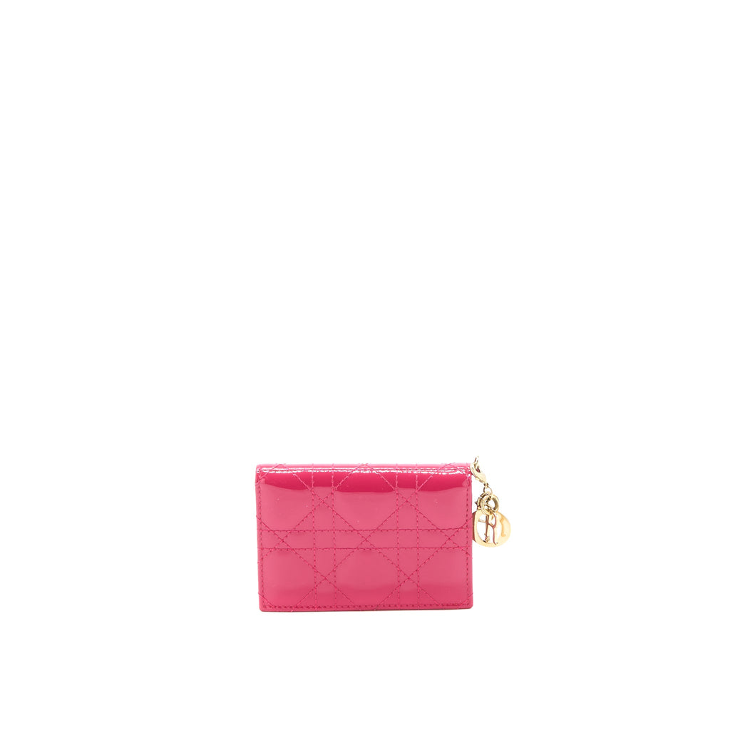 DIOR FLAP CARD HOLDER PATENT CALFSKIN PINK GHW