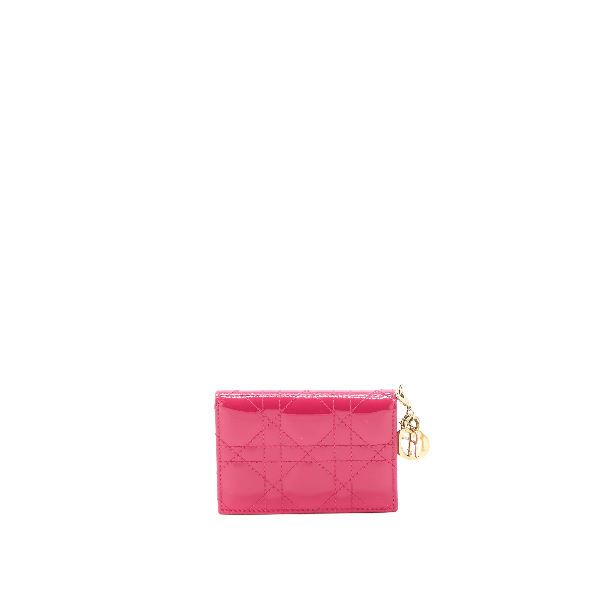 DIOR FLAP CARD HOLDER PATENT CALFSKIN PINK GHW