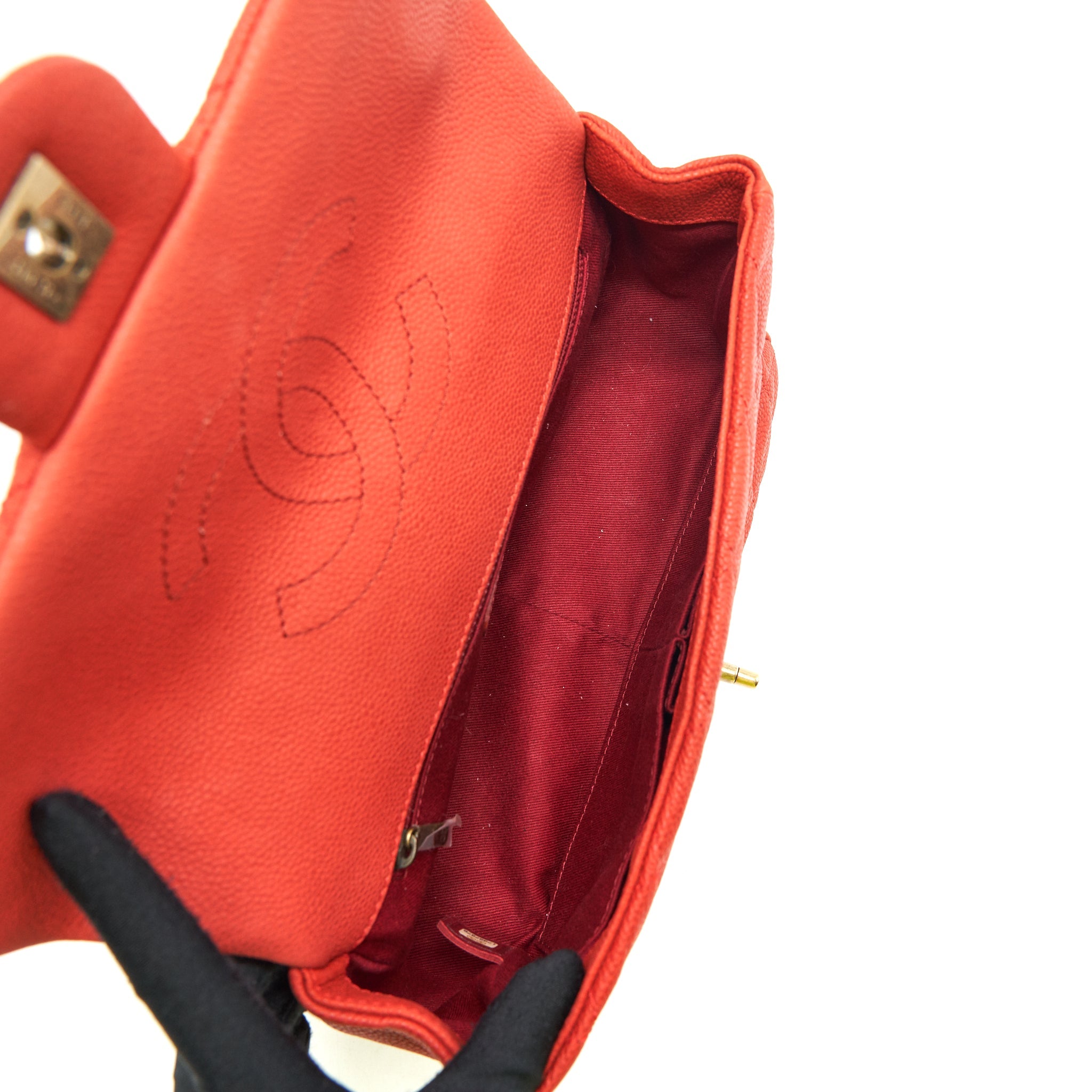 CHANEL TOP HANDLE RECTANGULAR FLAP BAG GRAINED CALFSKIN RED GHW