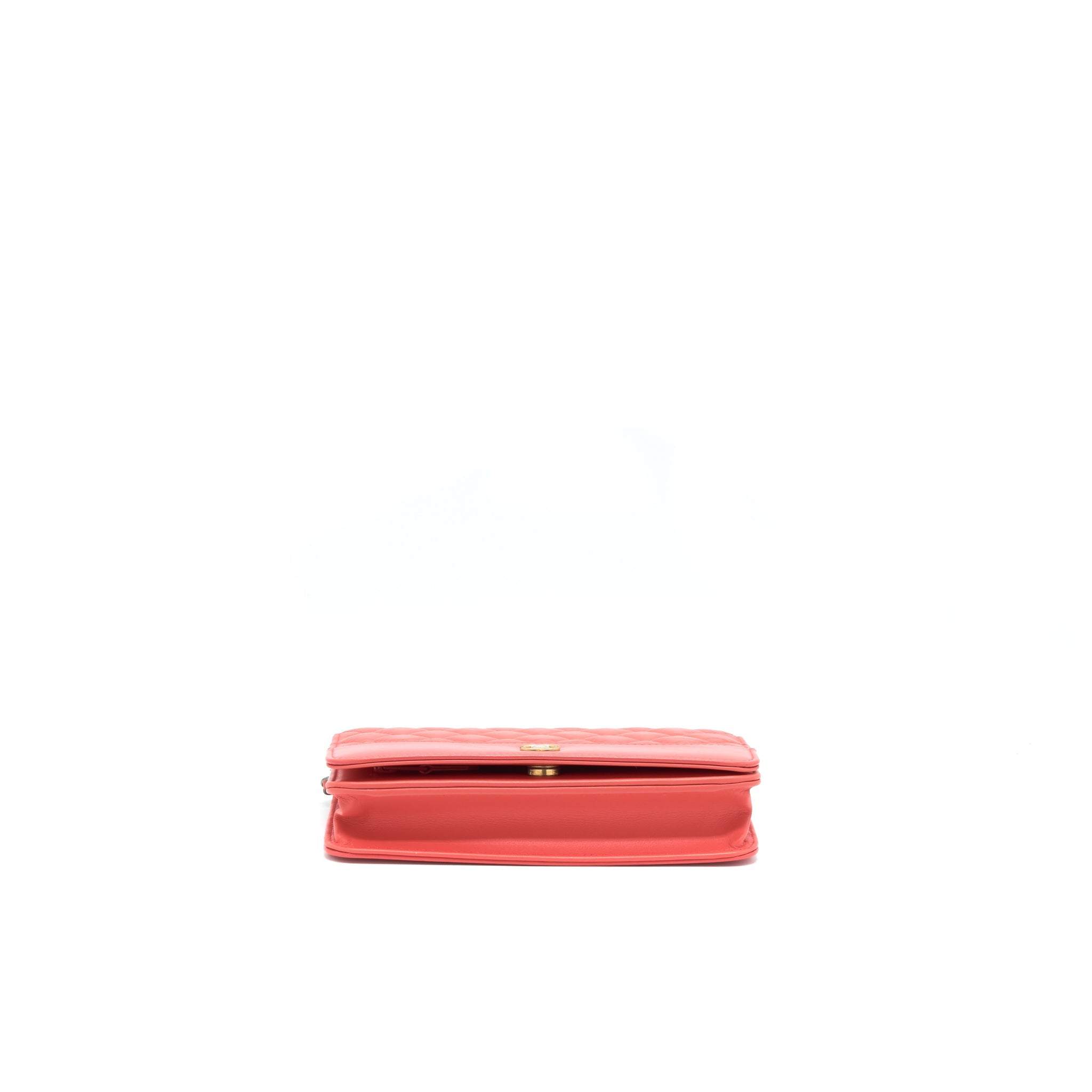 CHANEL WALLET ON CHAIN CORAL PINK DOUBLE COLOUR HARDWARE