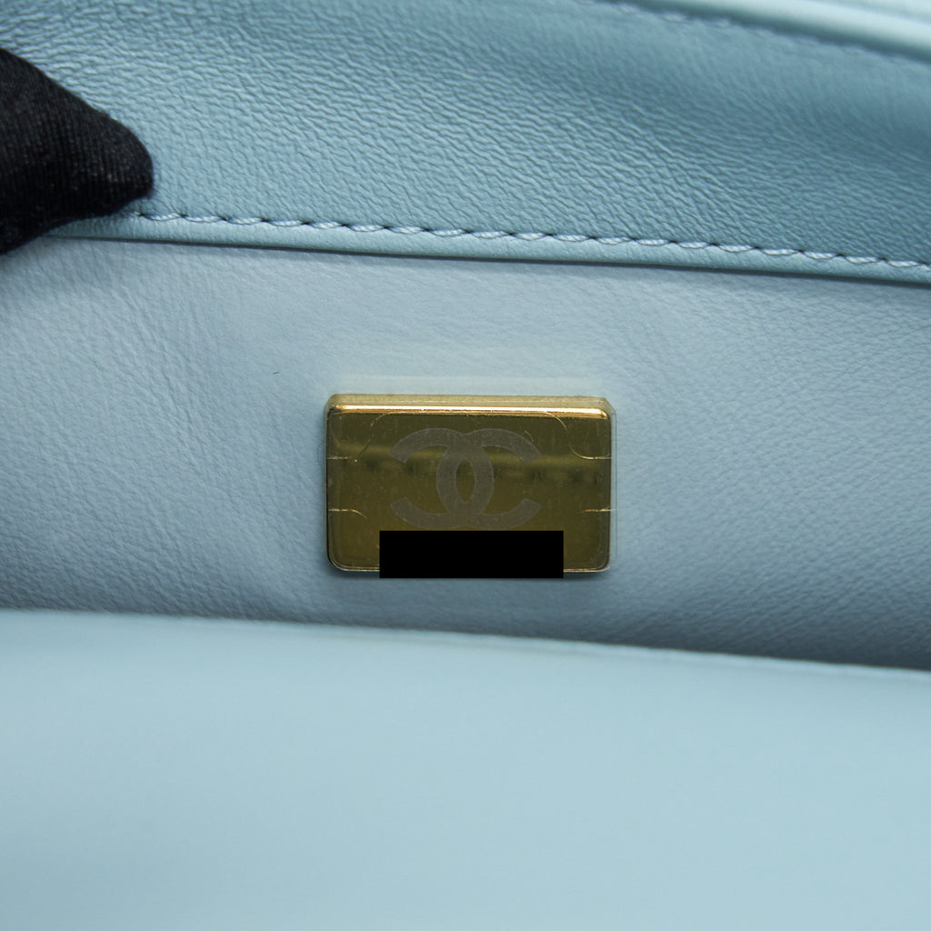 CHANEL 22P SEASONAL MINI SQUARE FLAP BAG LAMBSKIN LIGHT BLUE GHW