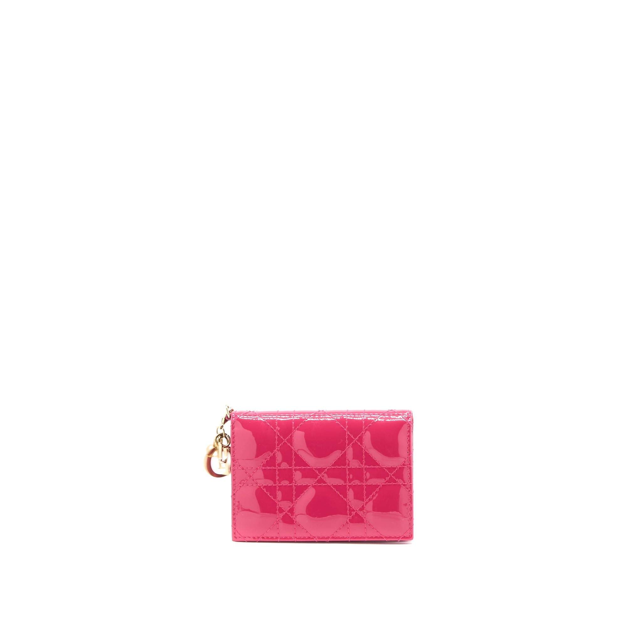 DIOR FLAP CARD HOLDER PATENT CALFSKIN PINK GHW