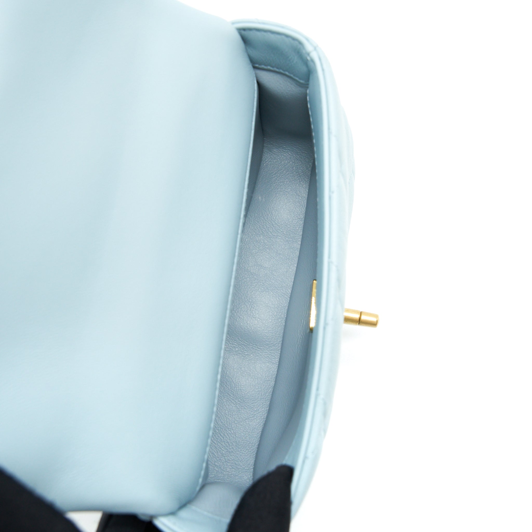 CHANEL 22P SEASONAL MINI SQUARE FLAP BAG LAMBSKIN LIGHT BLUE GHW