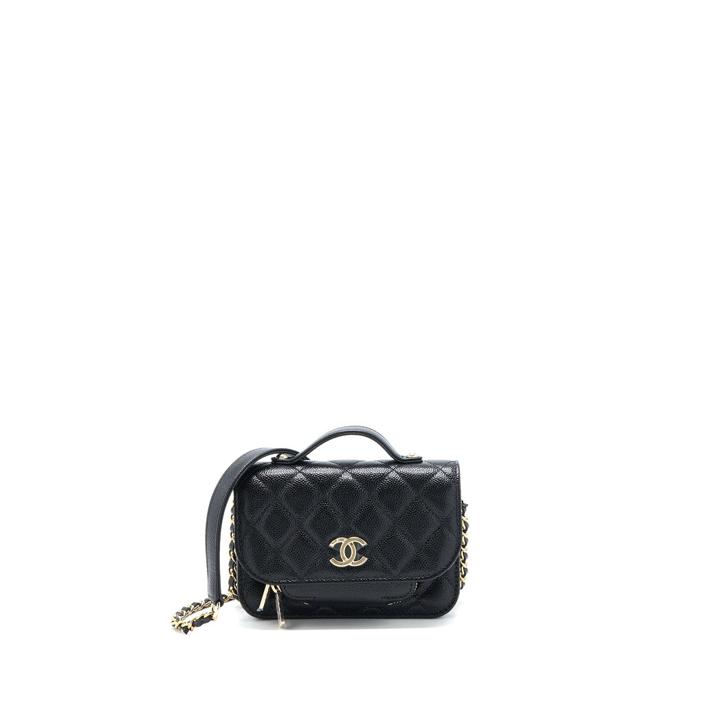CHANEL MINI BUSINESS AFFINITY CAVIAR BLACK LGHW (MICROCHIP)