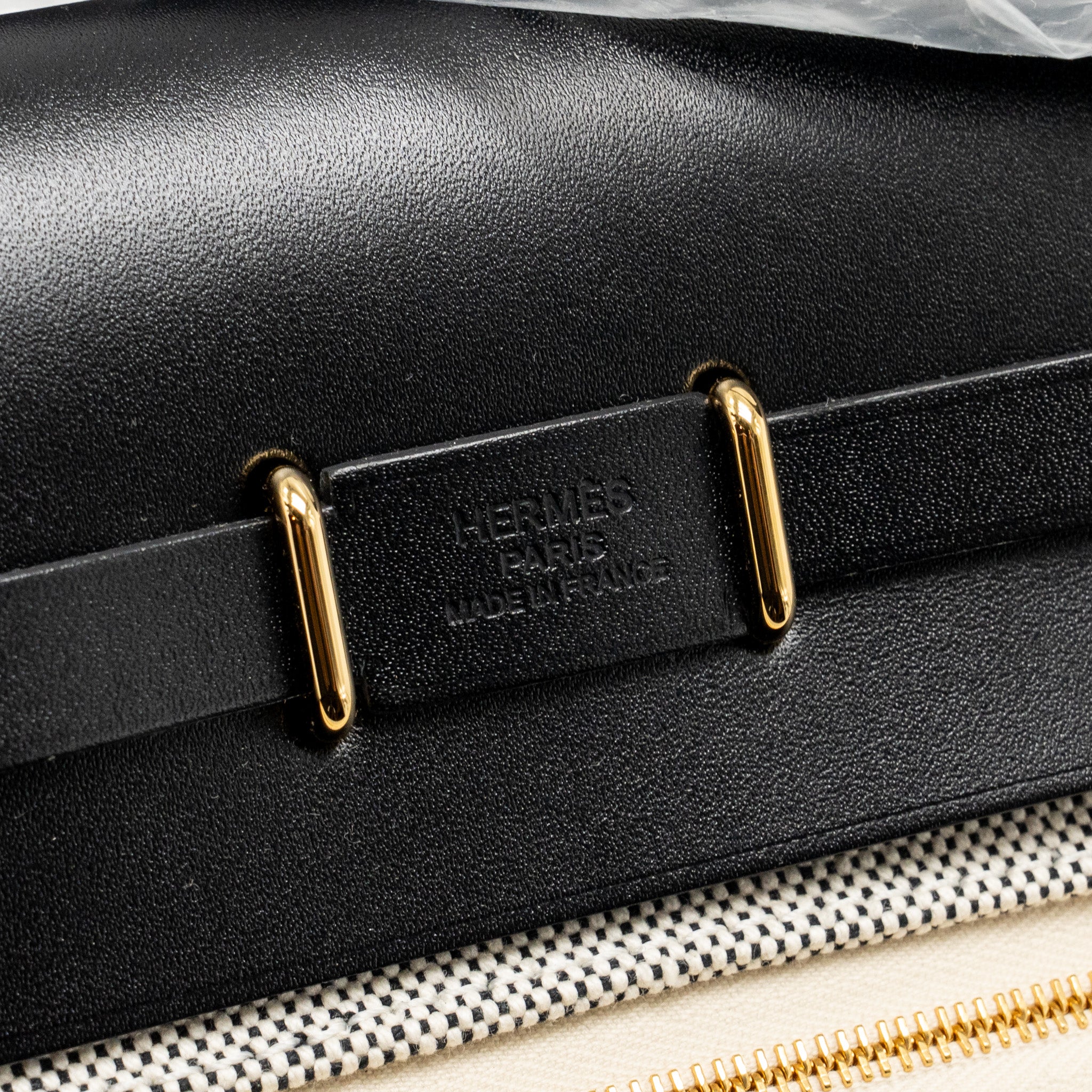 HERMES HERBAG MINI CANVAS/HUNTER LEATHER BLACK/ECRU GHW